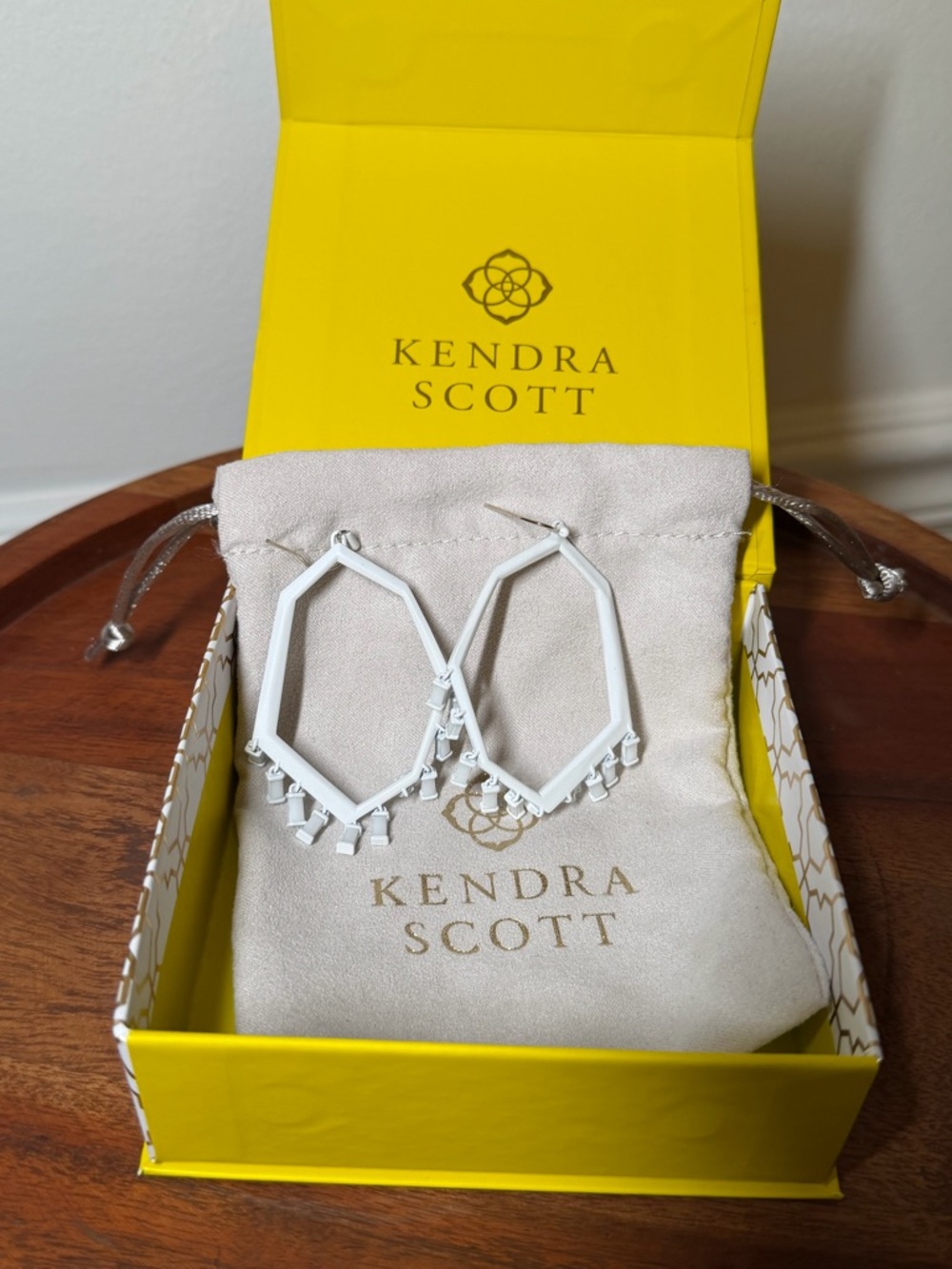 Kendra Scott Thomas White Geometric Hexagon Hoop Earrings